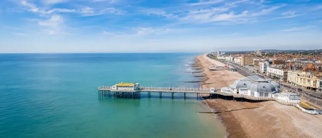 Aerial shot of Worthing, a destination of Worthing Coaches